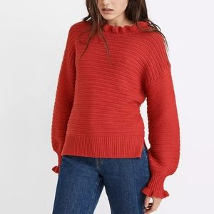 MADEWELL Red Knit Balloon Sleeve Ruffle Sweater S